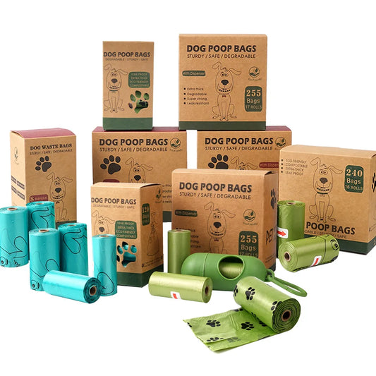 15PCS/ Roll Biodegradable Dog Poop Bags Bulk Biobase Scented Poo Bag Degradable Cat Waste Bags Dog Poop Bag Dispenser